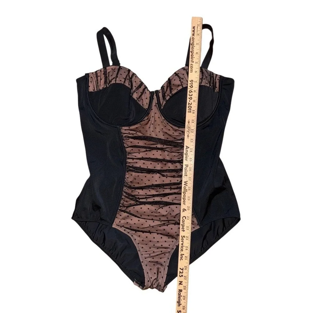 Swimsuits For All One Piece Swimsuit Size 18 plus Black Polka Dot Mesh underwire